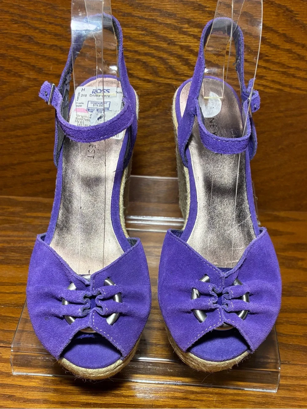 Y2K Nine West Purple Suede Espadrille Platform Wedge Sandals Size 8